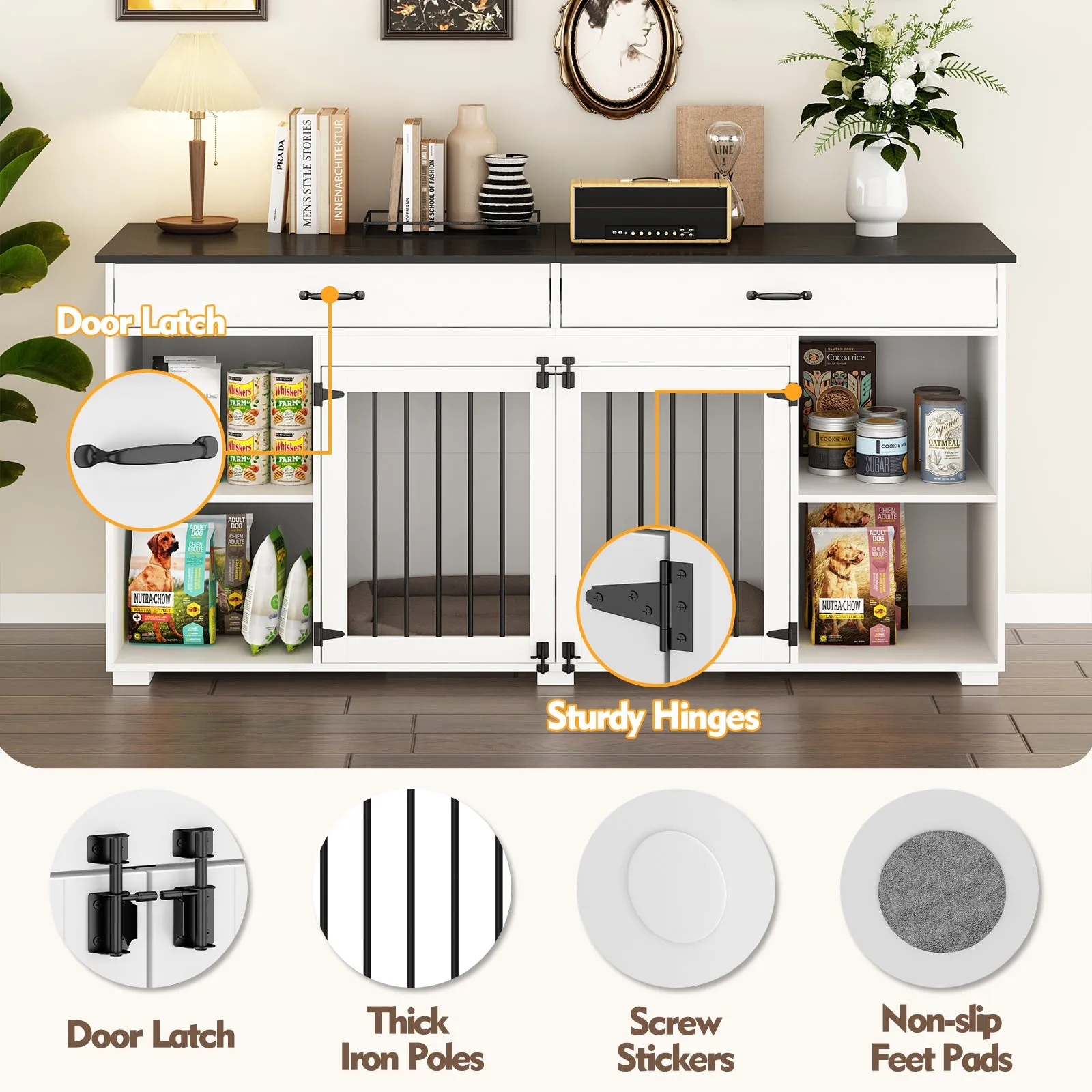 2-Drawer 4-Compartment Dog Crate with Double Doors
