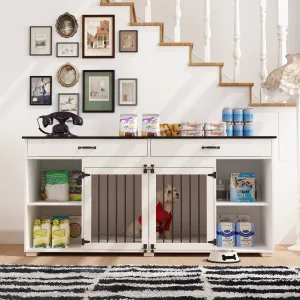 2-Drawer 4-Compartment Dog Crate with Double Doors