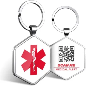 2PCS QR Medical Alert ID Tag Life Alert Keychain Epipen Alert Pendant for Women,QR Online Profile for Emergency Contacts