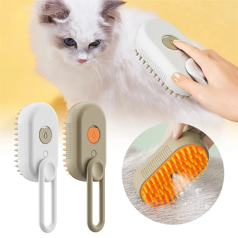 3-in-1 Electric Pet Grooming Brush – Steam Spray Hair Remover for Cats & Dogs