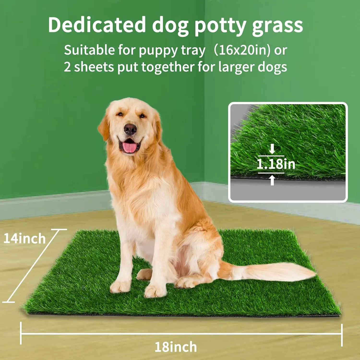 Artificial Pee Grass Pad for Dogs, Fake Grass Replacement Pads for Dog Potty Tray Training Pet Turf, Indoor and Outdoor Mat- 2 Packs (14" x 18")