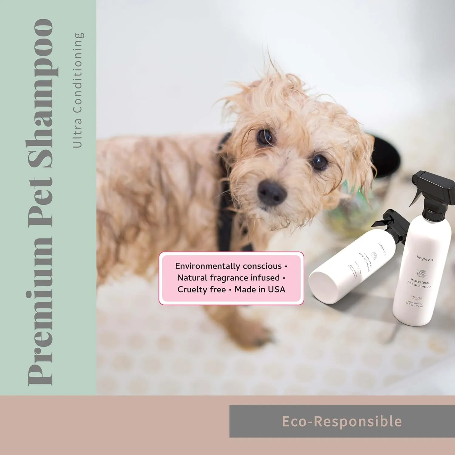 Begleys No Rinse Waterless Pet Shampoo, Bathless Cleaning, Deodorizing, and Odor Removal for a Shiny, Fresh Smelling Coat - Effective for Dogs, Puppies, and Cats - Fresh Oatmeal Mango Scent