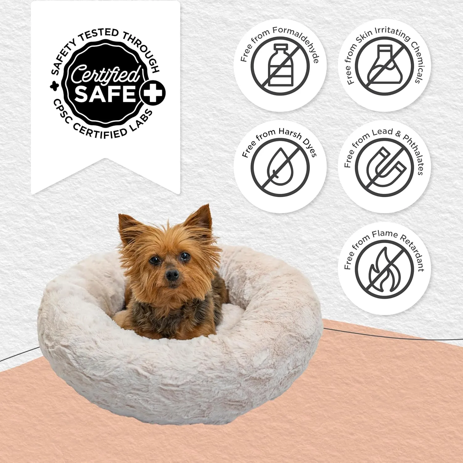 Best Friends by Sheri Original Calming Donut Dog and Cat Bed, Shag Faux Fur, Oyster, XS (18x18) - Helps Provide Anxiety Relief for Pets