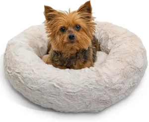 Best Friends by Sheri Original Calming Donut Dog and Cat Bed, Shag Faux Fur, Oyster, XS (18x18) - Helps Provide Anxiety Relief for Pets