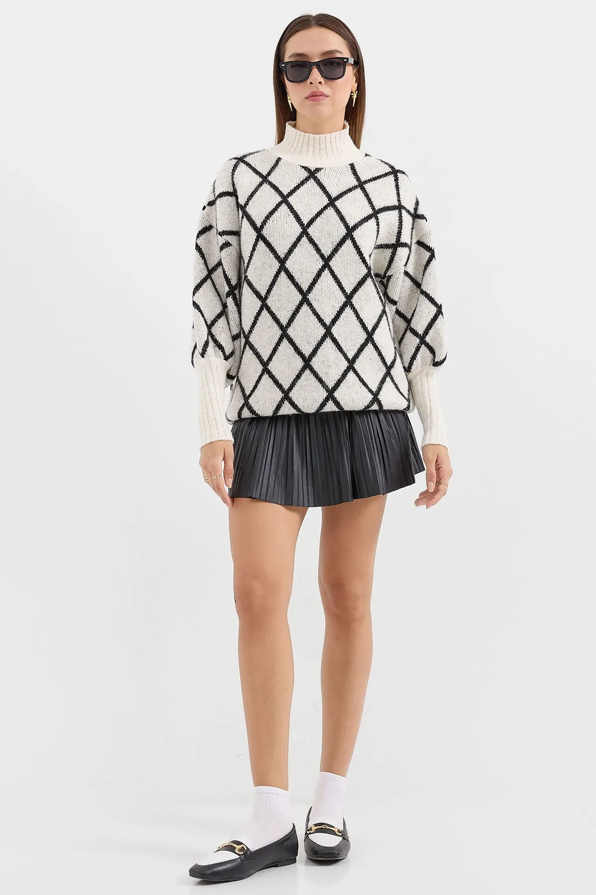 BGD Women Fisherman Collar Oversized Knit Sweater - Black - Avondale