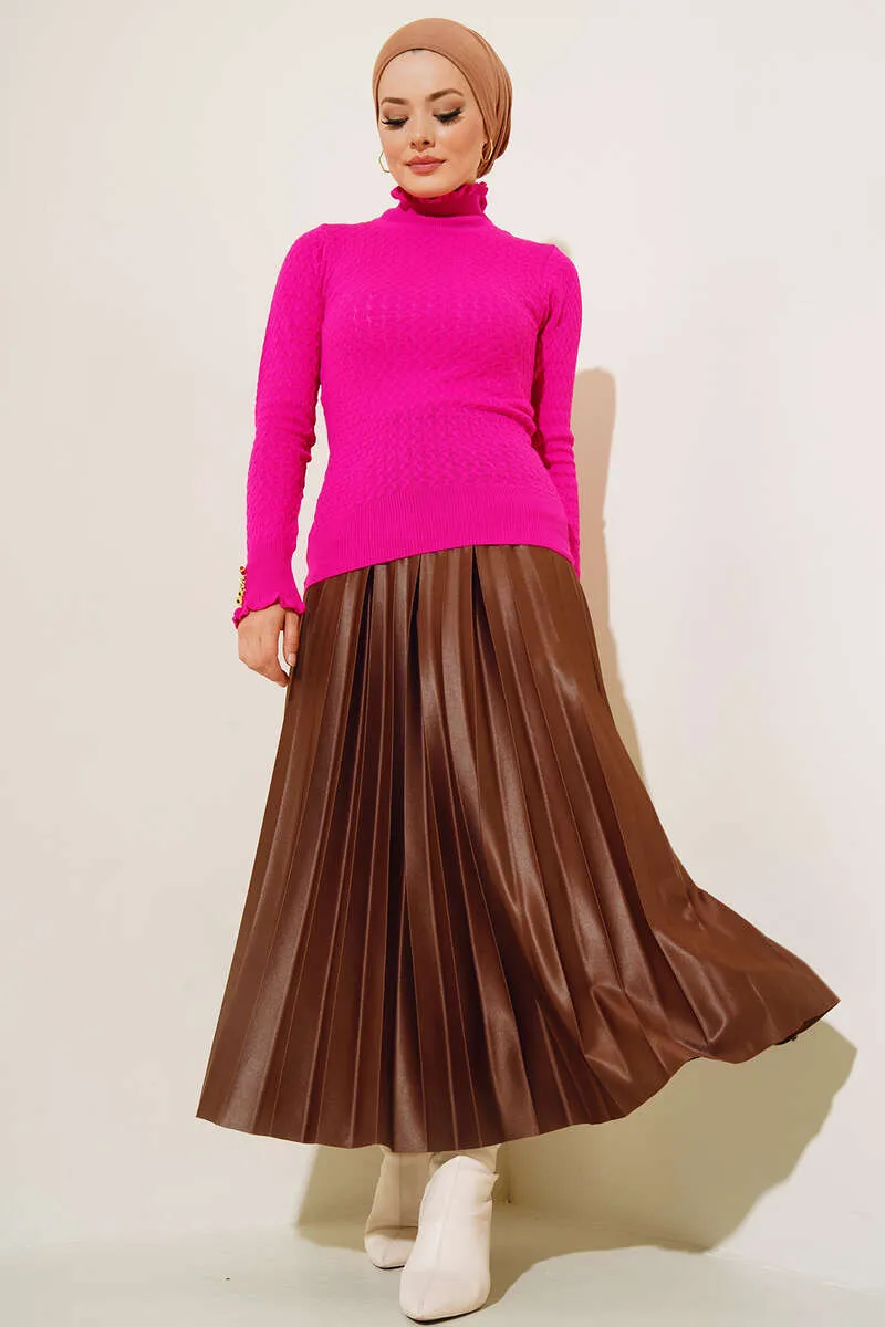 BNG Women Fuchsia Sweater with Buttoned Wrist Knit Detail - Clermont