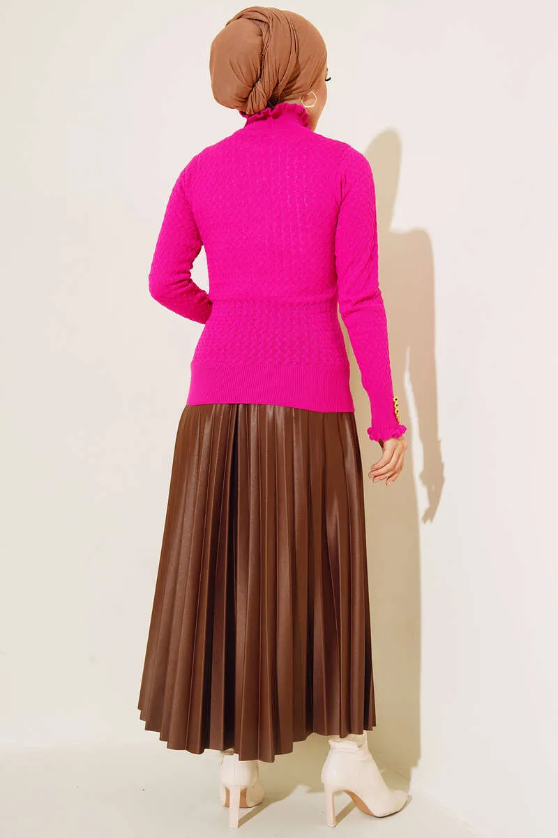 BNG Women Fuchsia Sweater with Buttoned Wrist Knit Detail - Clermont