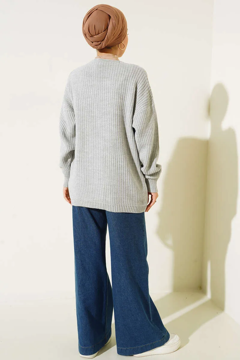 BNG Women Knitted Sweater with Embroidery and Buttons in Gray - Clermont
