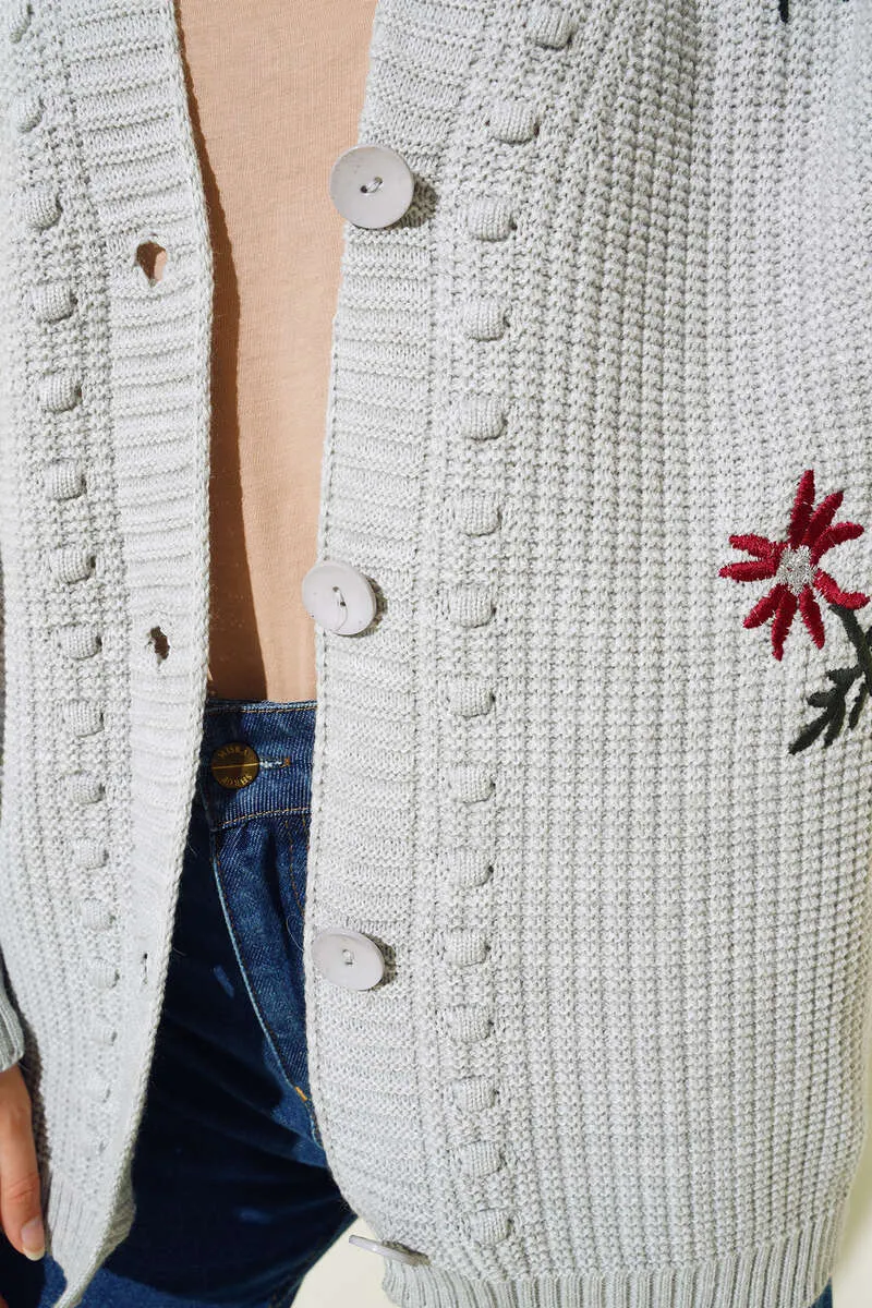 BNG Women Knitted Sweater with Embroidery and Buttons in Gray - Clermont