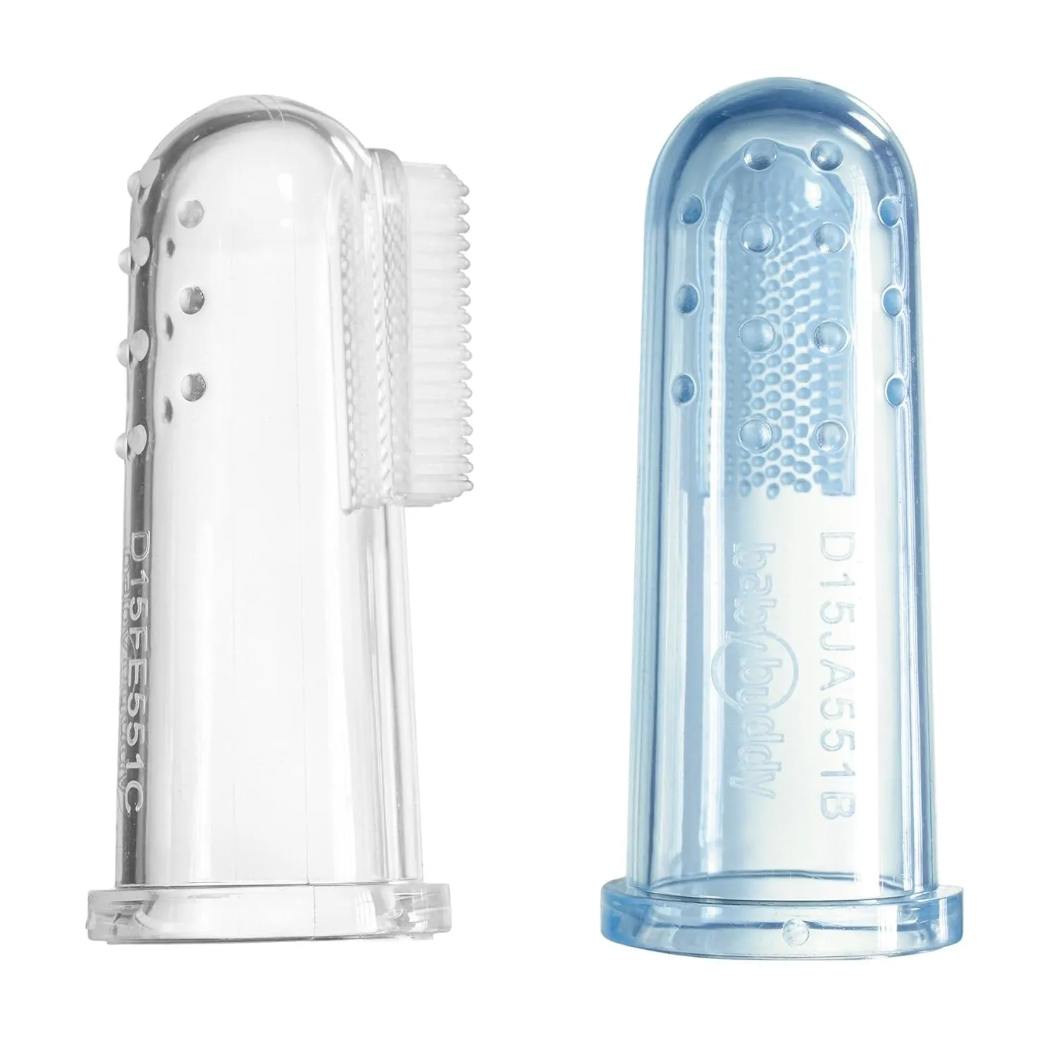 Brilliant Baby Finger Toothbrush - Silicone Gum Massager and Teether Brush for Infant and Toddler, 3 Months Old and Up, Gum and Tooth Cleaner, for Teething Relief- Oral Care, Blue/Clear, 2 (Pack of 2)