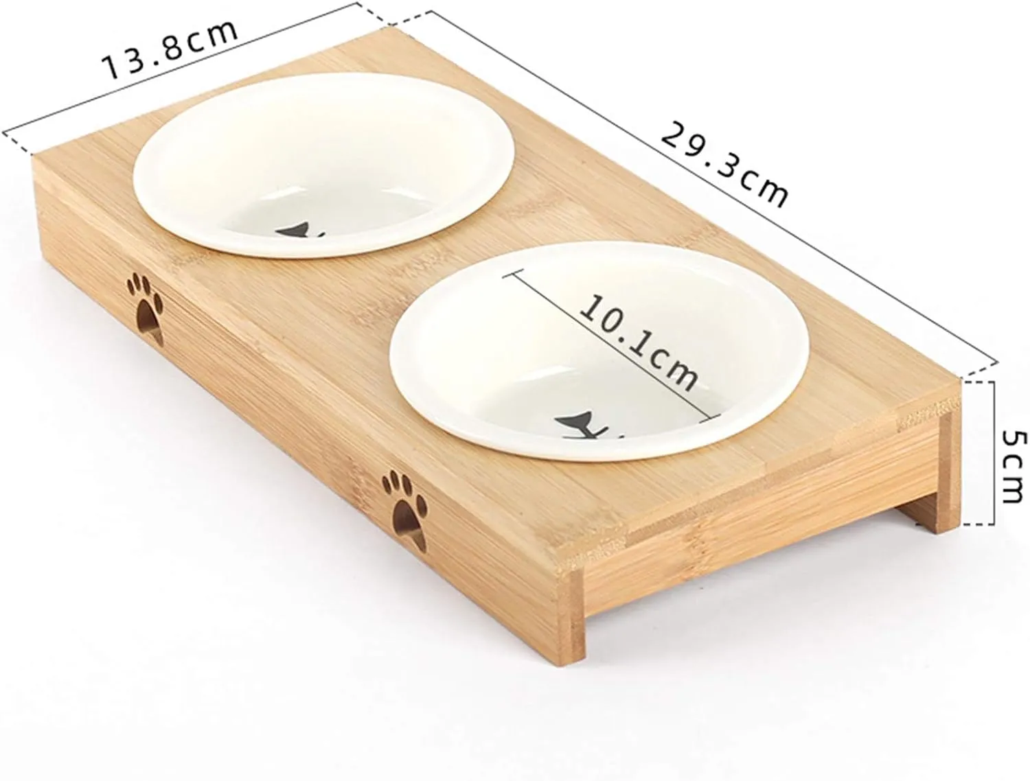 Cat Bowls,Elevated Bamboo Cat&Puppy Bowl for Food and Water,Raised Dog&Cat Feeder with Bamboo Stand with Stainless Steel/Ceramic Bowls,Cat Dishes Feeding Bowls,Anti-Slip Tilted Station