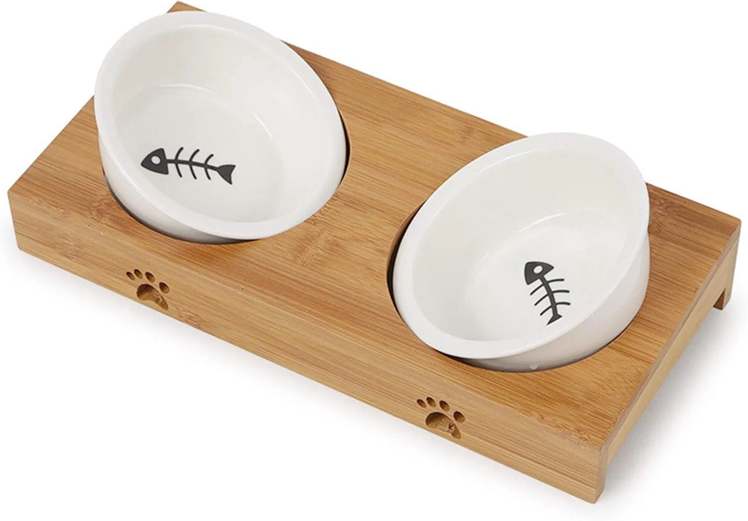 Cat Bowls,Elevated Bamboo Cat&Puppy Bowl for Food and Water,Raised Dog&Cat Feeder with Bamboo Stand with Stainless Steel/Ceramic Bowls,Cat Dishes Feeding Bowls,Anti-Slip Tilted Station