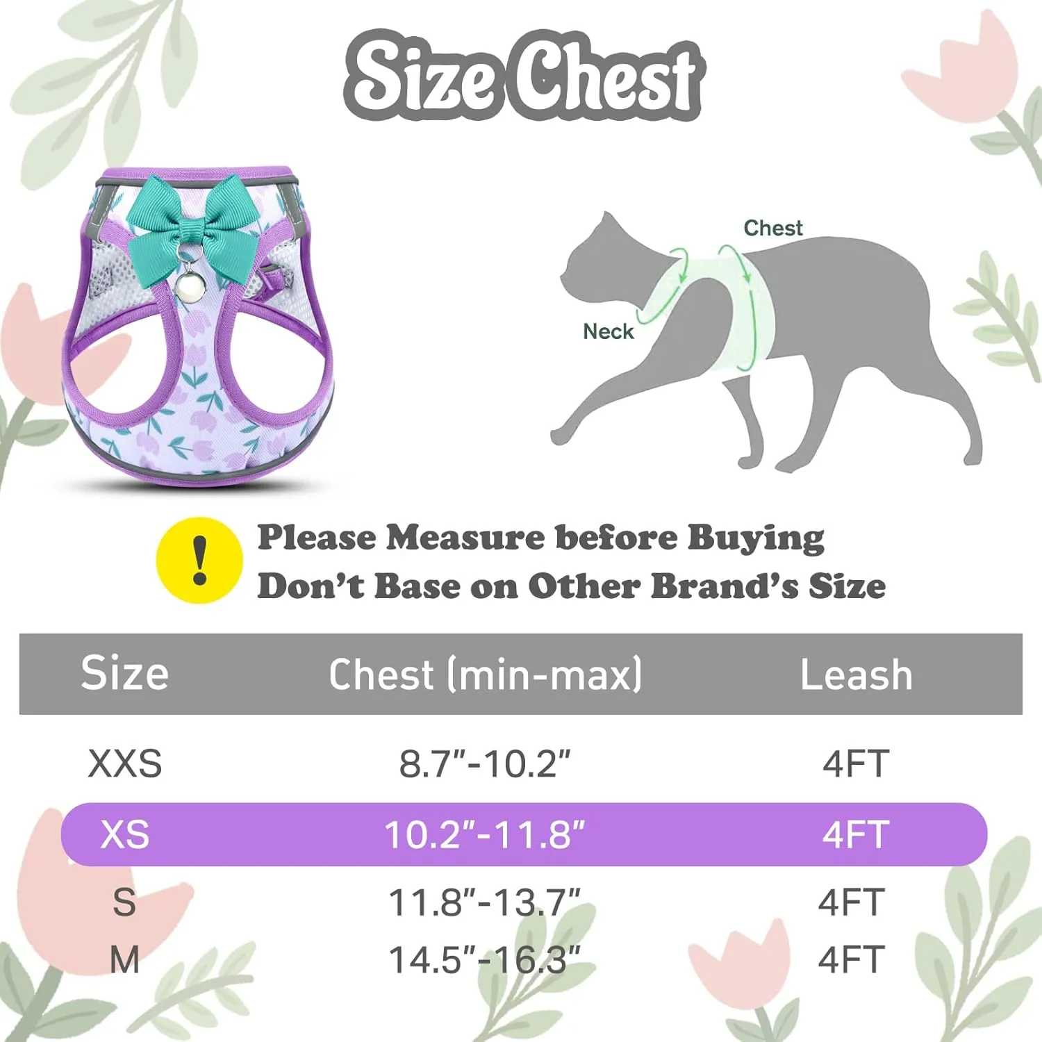 Cat Harness and Leash Escape Proof for Walking, Adjustable Soft Kitten Harness with Reflective Straps Step in Cat Vest Harness for Small Kitten and XS Dogs (Purple, XS-Chest(10.2"-11.8"))
