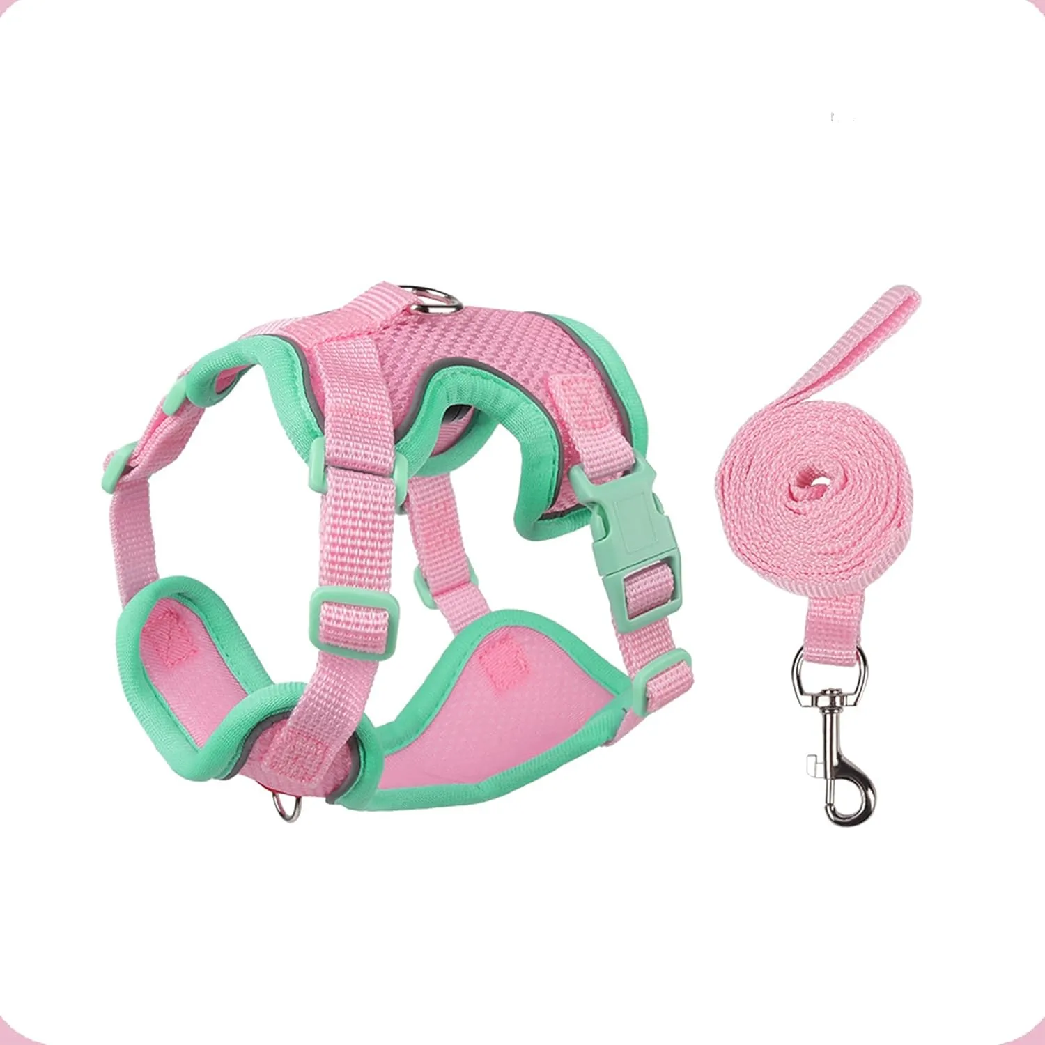 Cat Harness and Leash Set for Walking  Escape-Proof Reflective Vest for Cats and Small Dogs, Adjustable Soft Air Mesh with Pressure-Reducing Design, 4.92ft, S, Green & Pink