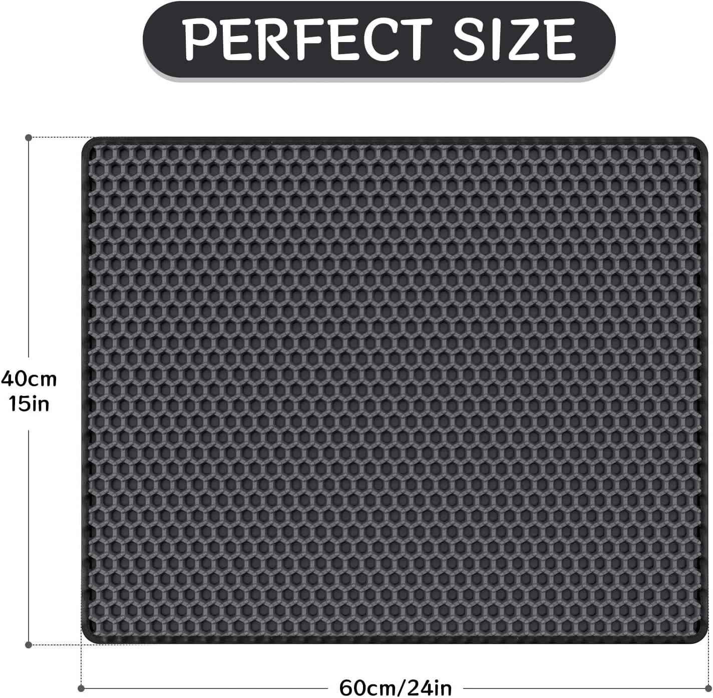 Cat Litter Mat - Small 24'' x 15'' Trapping Mat, Easy to Clean, Waterproof, Non-Slip Floor Mat for Litter Boxes - Black