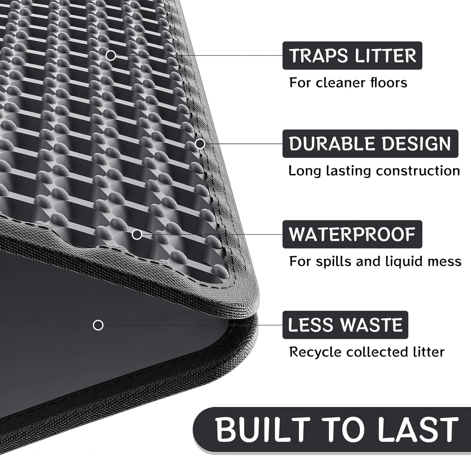 Cat Litter Mat - Small 24'' x 15'' Trapping Mat, Easy to Clean, Waterproof, Non-Slip Floor Mat for Litter Boxes - Black