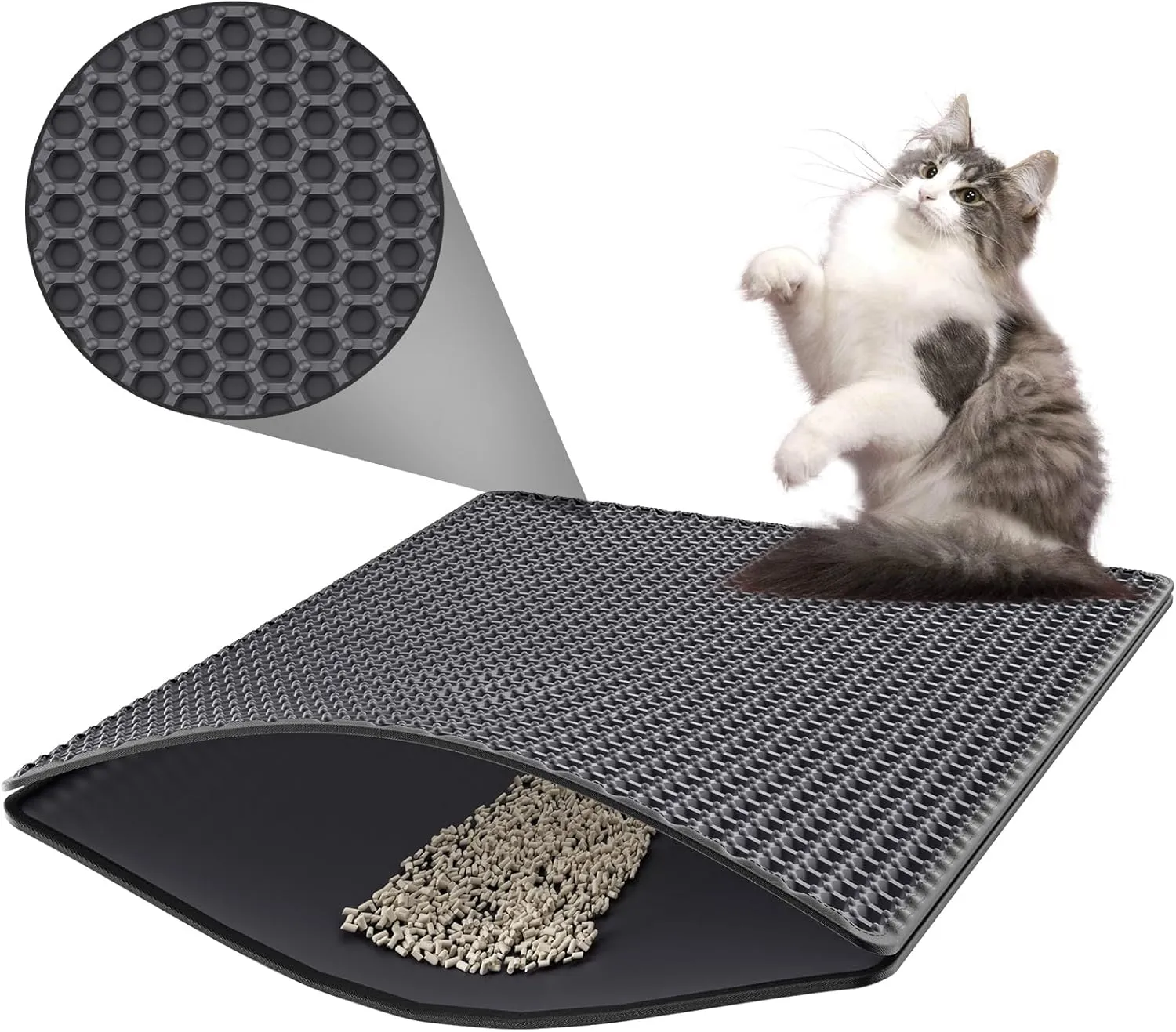 Cat Litter Mat - Small 24'' x 15'' Trapping Mat, Easy to Clean, Waterproof, Non-Slip Floor Mat for Litter Boxes - Black