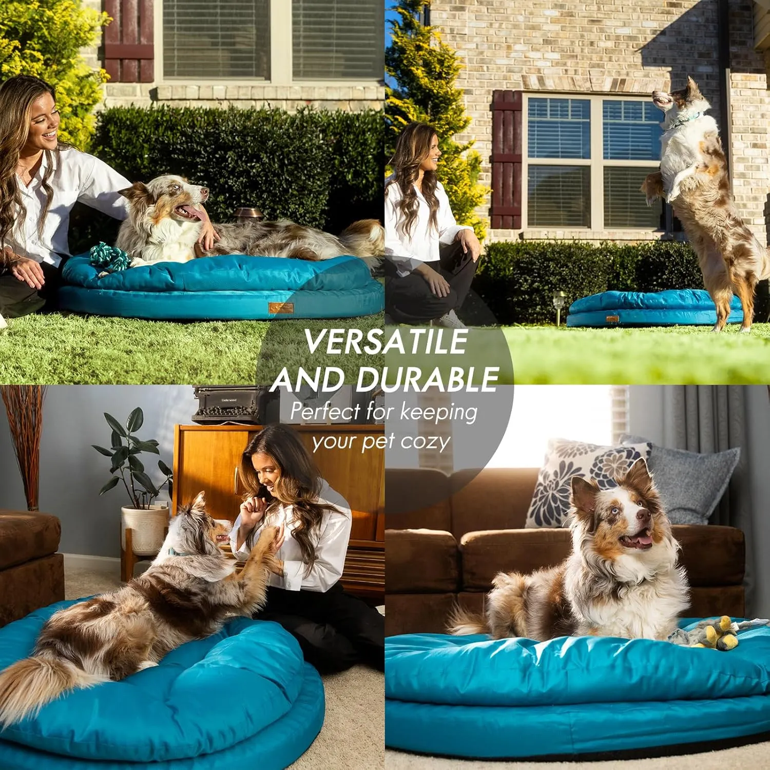 ClevaHome Orthopedic Dog Bed for Large Dogs, Dual Layer Water Repellent Round Pet Bed with Washable Cover Nonslip BottomMosaic Blue