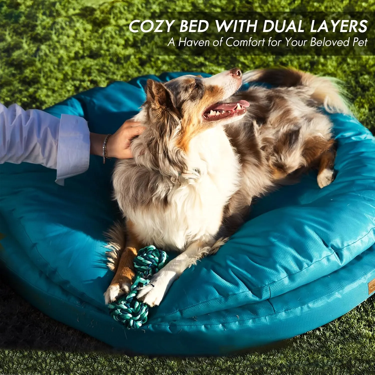 ClevaHome Orthopedic Dog Bed for Large Dogs, Dual Layer Water Repellent Round Pet Bed with Washable Cover Nonslip BottomMosaic Blue