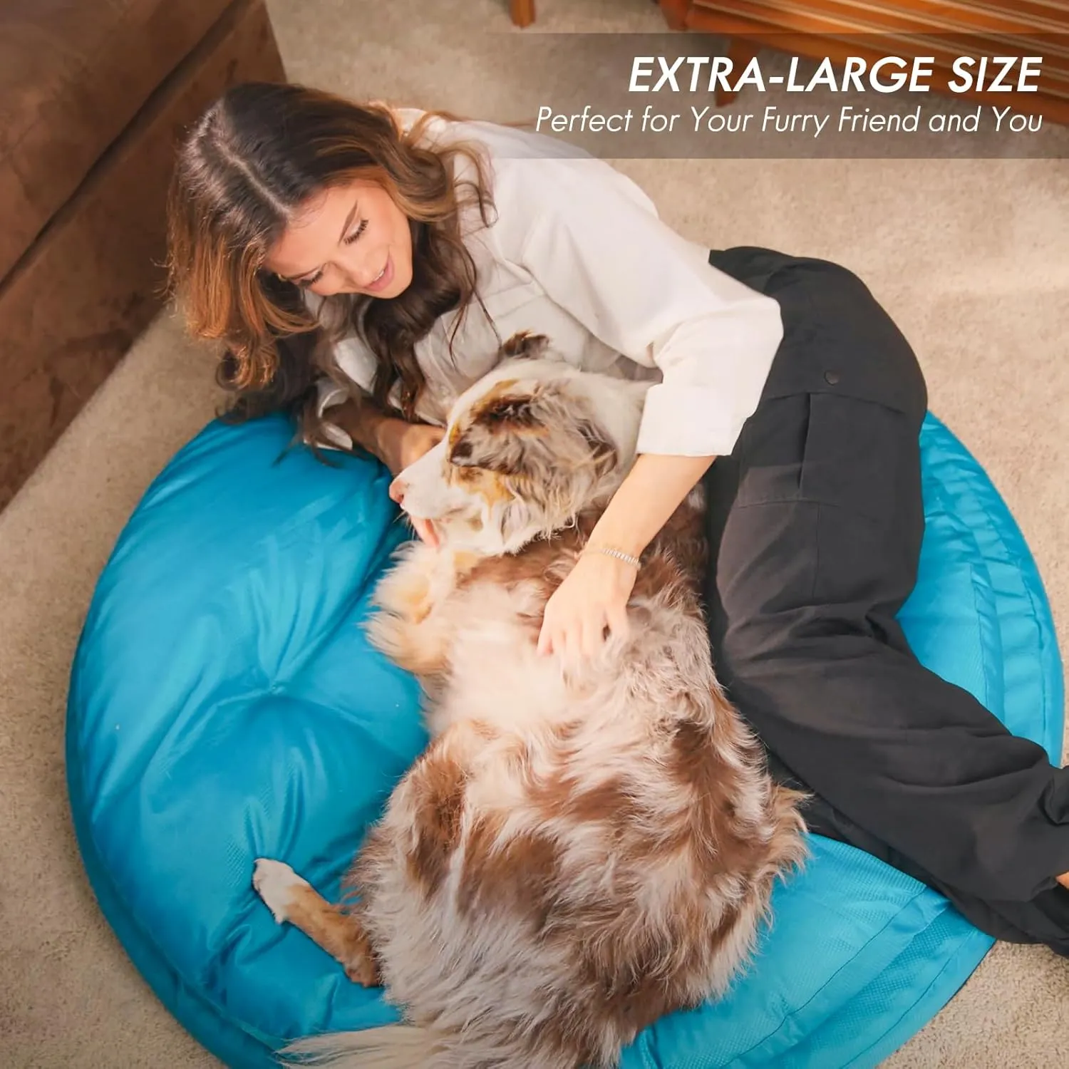 ClevaHome Orthopedic Dog Bed for Large Dogs, Dual Layer Water Repellent Round Pet Bed with Washable Cover Nonslip BottomMosaic Blue