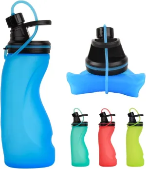 Collapsible Water Bottle BPA Free - Foldable Water Bottle for Travel Sports Bottles with Triple Leak Proof Lightweight 17oz (Upgraded Ocean Blue)