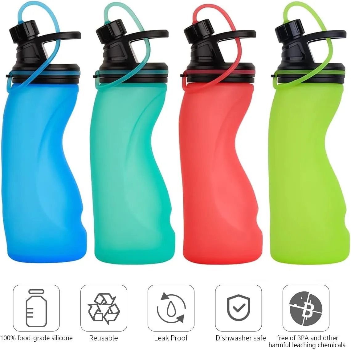 Collapsible Water Bottle BPA Free - Foldable Water Bottle for Travel Sports Bottles with Triple Leak Proof Lightweight 17oz (Upgraded Ocean Blue)