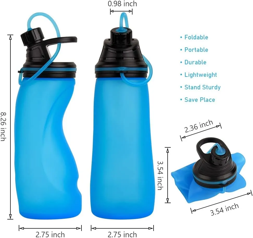 Collapsible Water Bottle BPA Free - Foldable Water Bottle for Travel Sports Bottles with Triple Leak Proof Lightweight 17oz (Upgraded Ocean Blue)