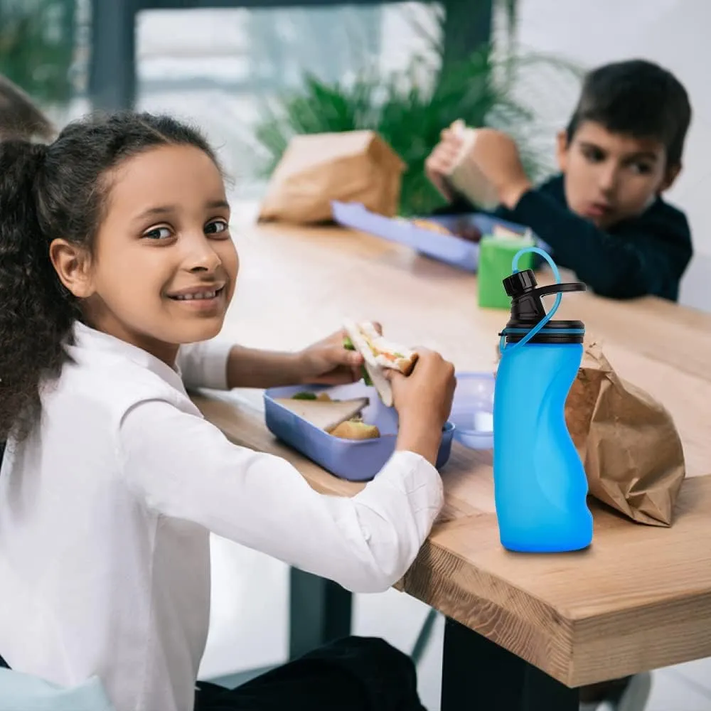 Collapsible Water Bottle BPA Free - Foldable Water Bottle for Travel Sports Bottles with Triple Leak Proof Lightweight 17oz (Upgraded Ocean Blue)