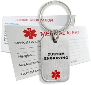 Custom Engraved Medical Alert Dog Tag Keychain, 316L Stainless Steel, Red Symbol