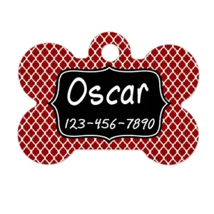 Custom Pet Tag - Pet ID Tag - Custom Dog Tag - Custom Pet ID Tag - Red Black Quatrefoil