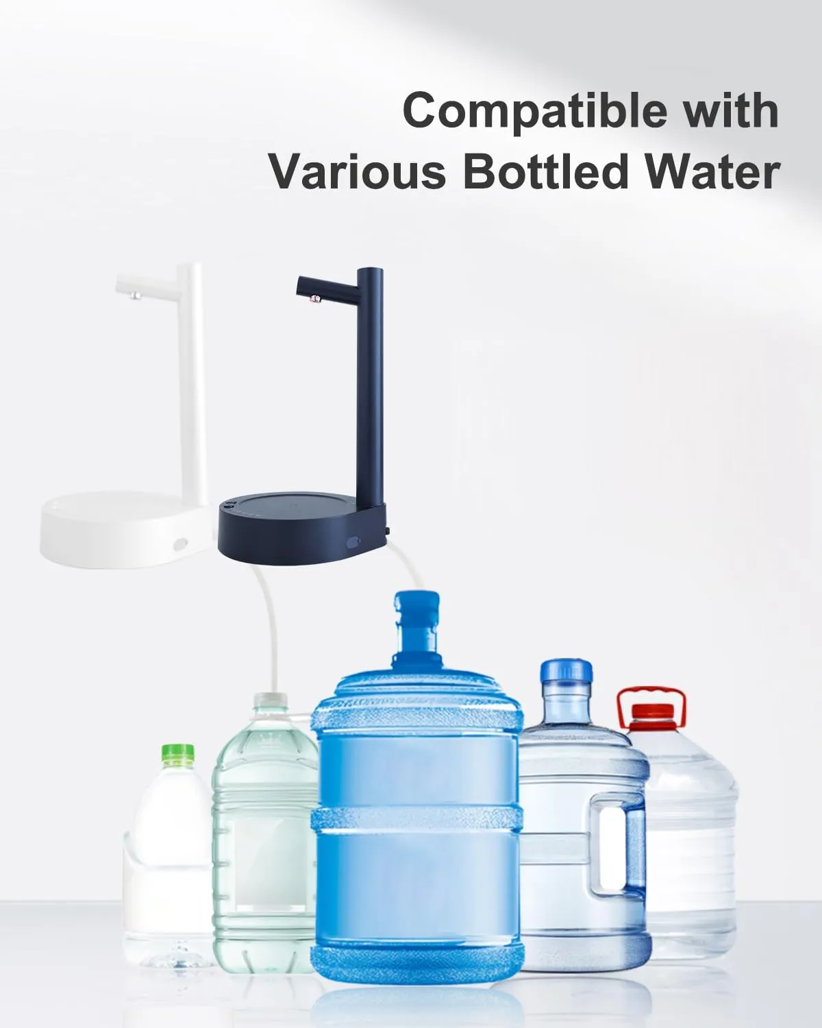 Desktop Water Dispenser for 5 Gallon Bottle, PLUZZ Portable Small Electric Water Pump for 5 Gallon Jug for Home, Office, Camping, Outdoor, Easy & Useful Navy Blue Rechargeable Countertop Water Pump