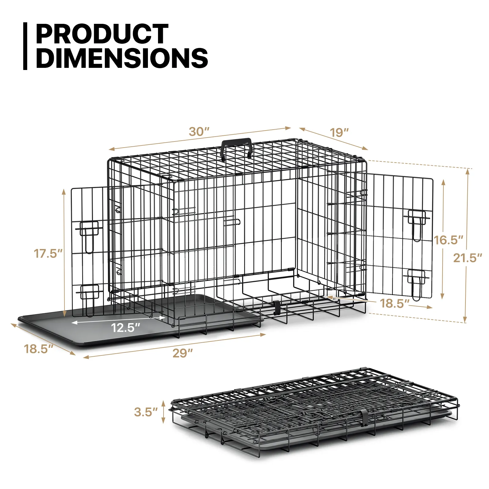 Dog Crate -  Metal Frame - w/Slide-out Tray - Black