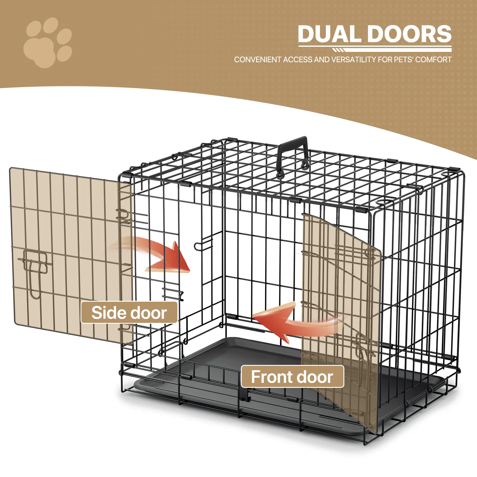 Dog Crate -  Metal Frame - w/Slide-out Tray - Black