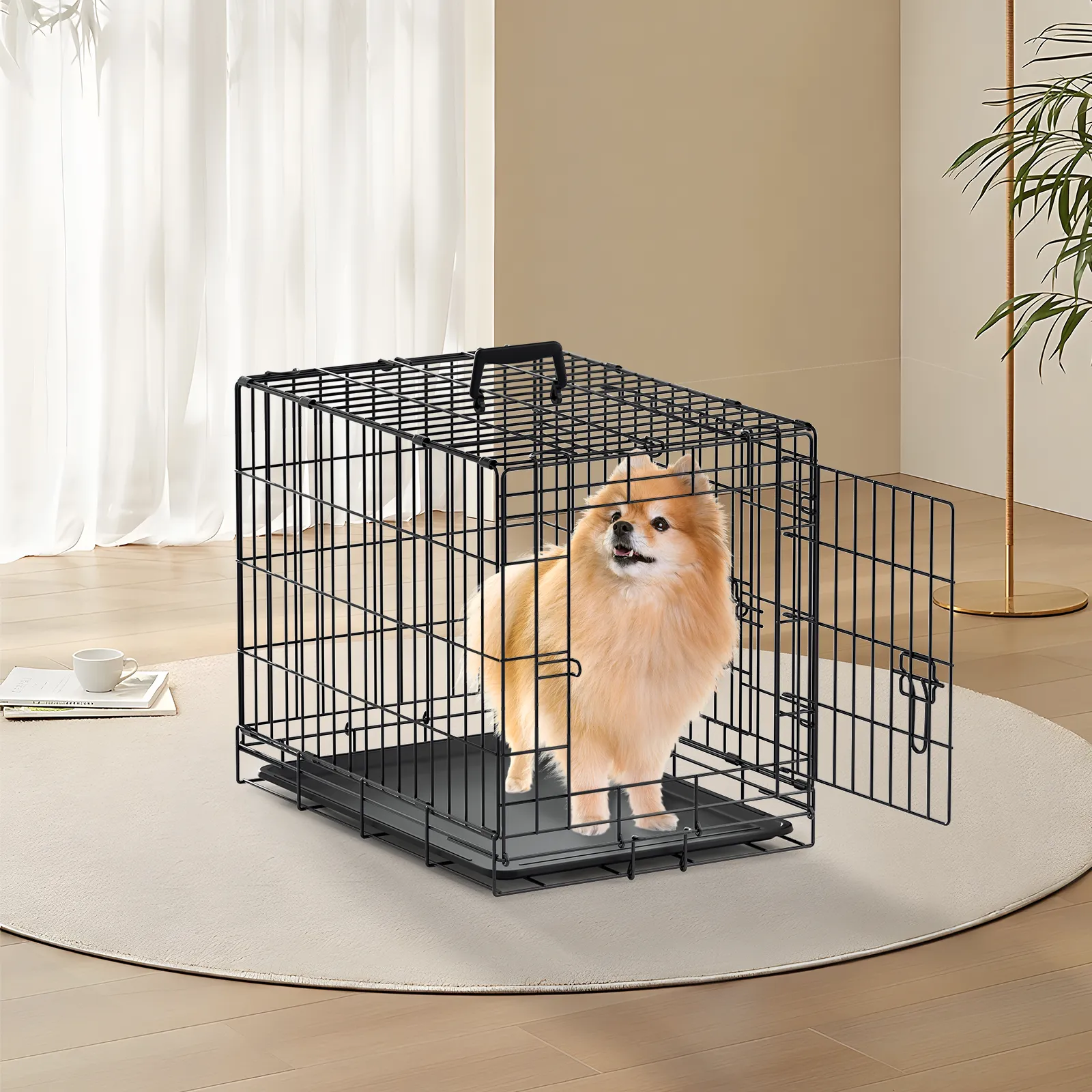 Dog Crate -  Metal Frame - w/Slide-out Tray - Black