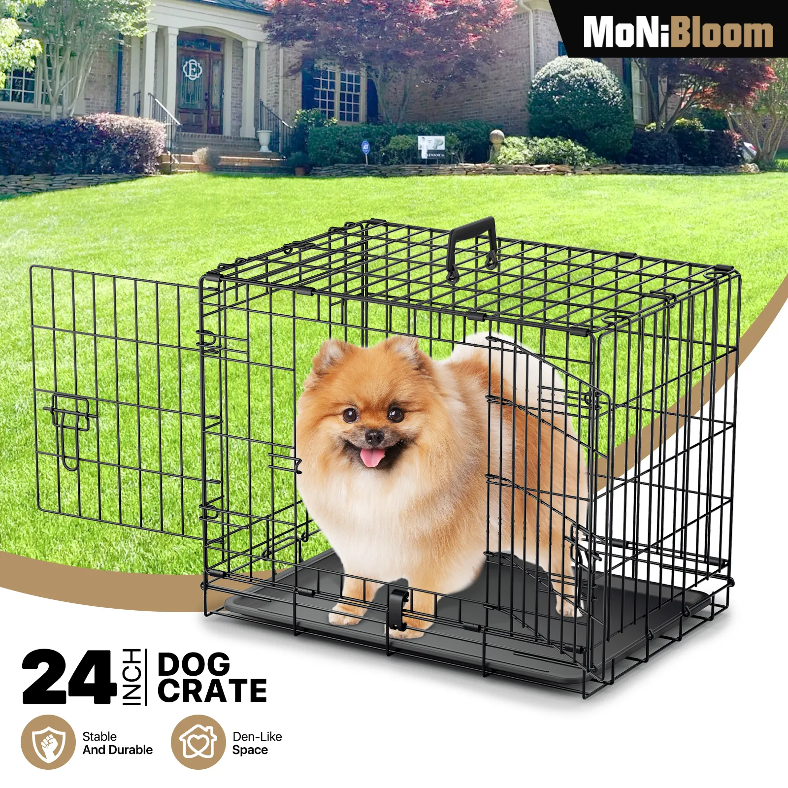 Dog Crate -  Metal Frame - w/Slide-out Tray - Black