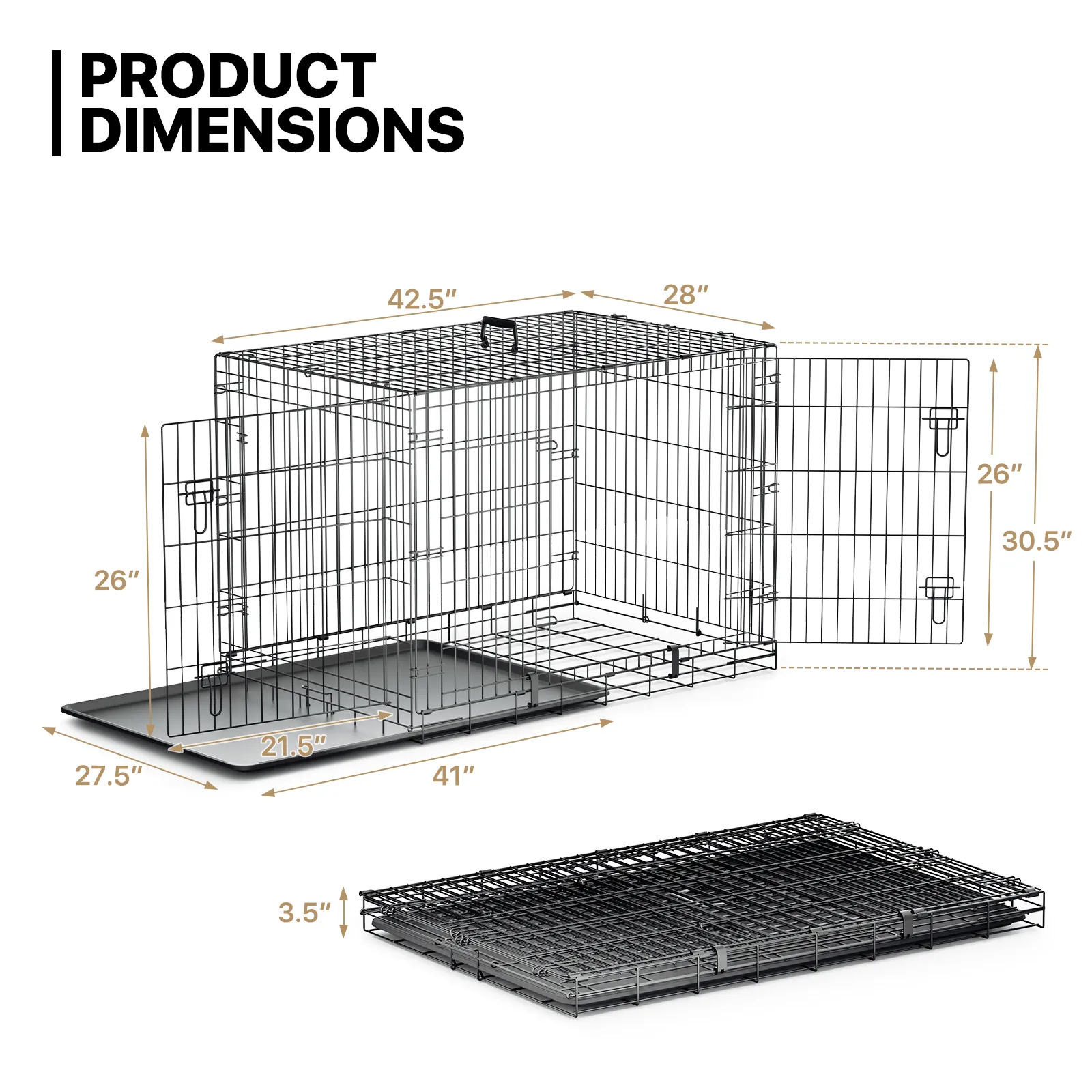 Dog Crate -  Metal Frame - w/Slide-out Tray - Black