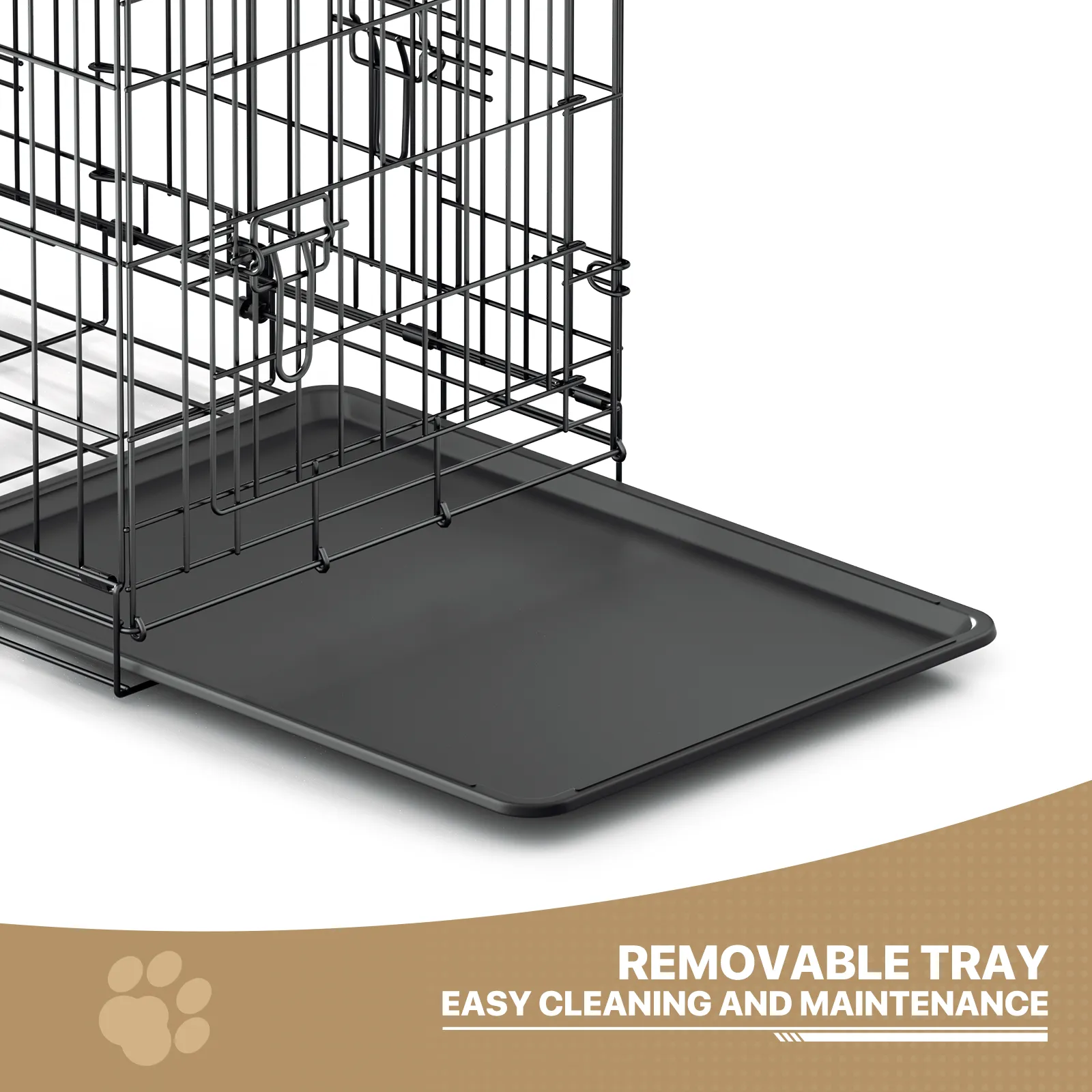 Dog Crate -  Metal Frame - w/Slide-out Tray - Black
