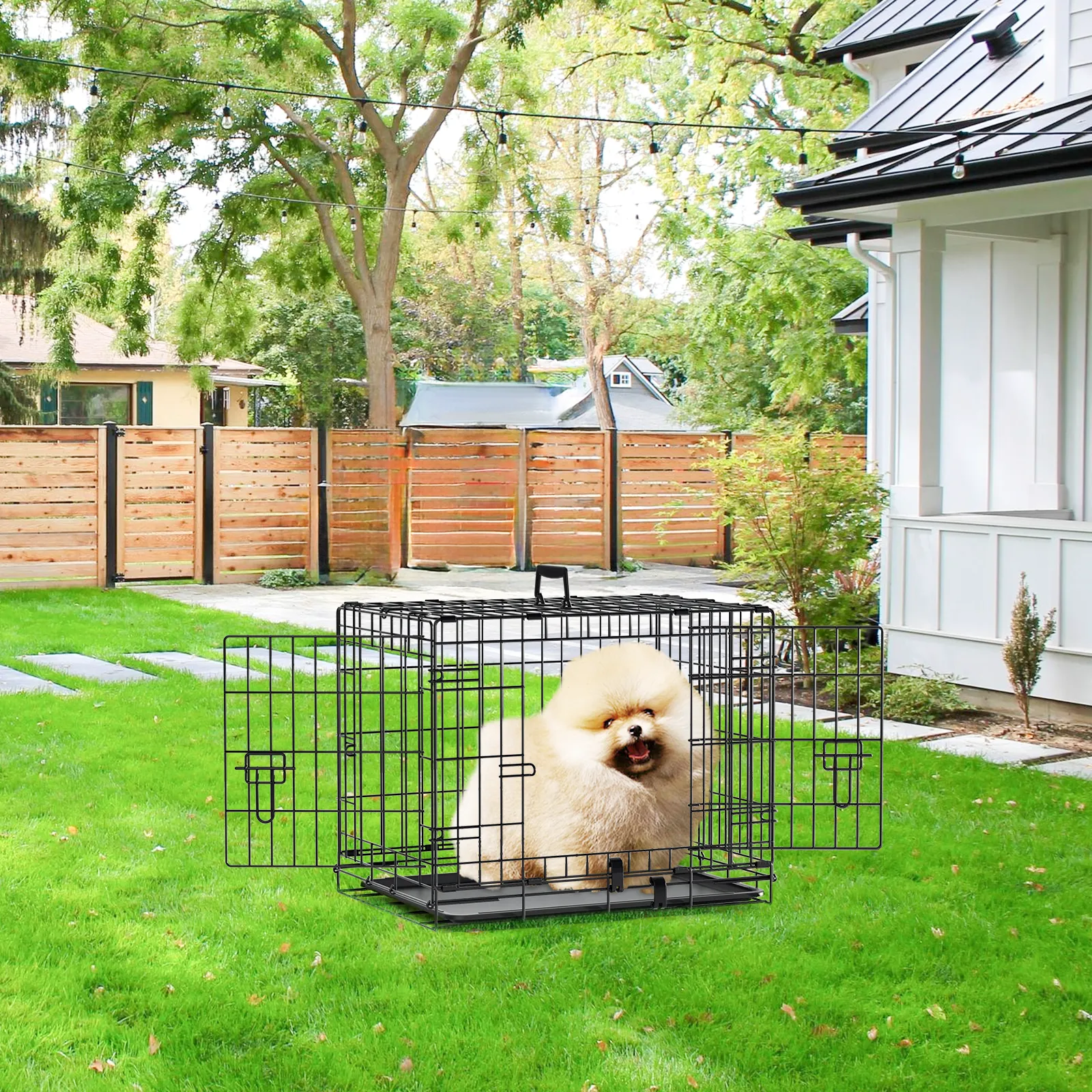 Dog Crate -  Metal Frame - w/Slide-out Tray - Black