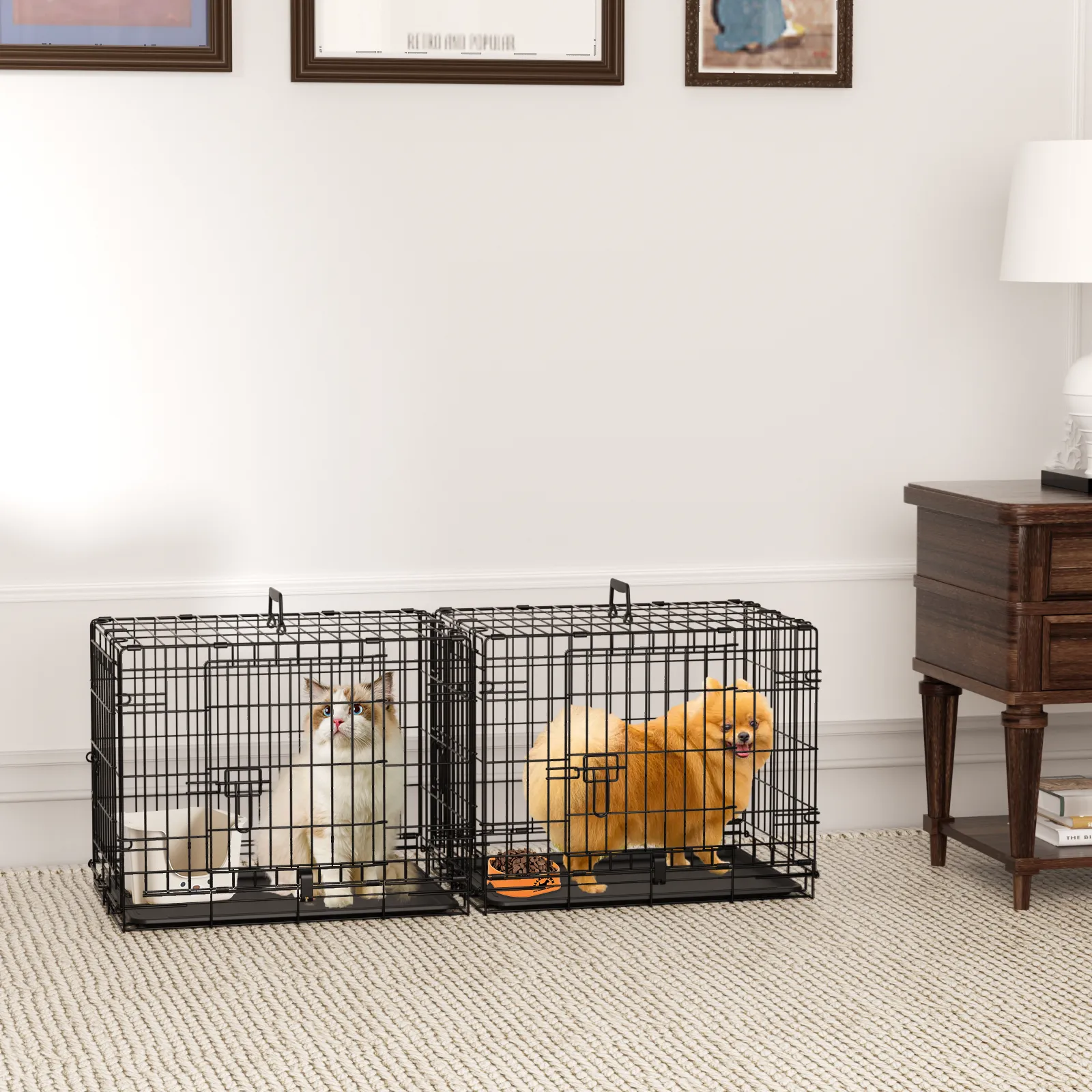Dog Crate -  Metal Frame - w/Slide-out Tray - Black