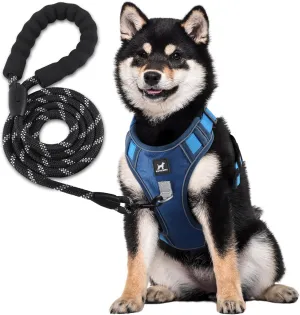 Dog Harness and 5FT Leash Set L Size, No Pull Soft Pet Harness, Reflective No-Choke Pet Oxford Vest with Easy Control Handle for Small Medium Large Dogs