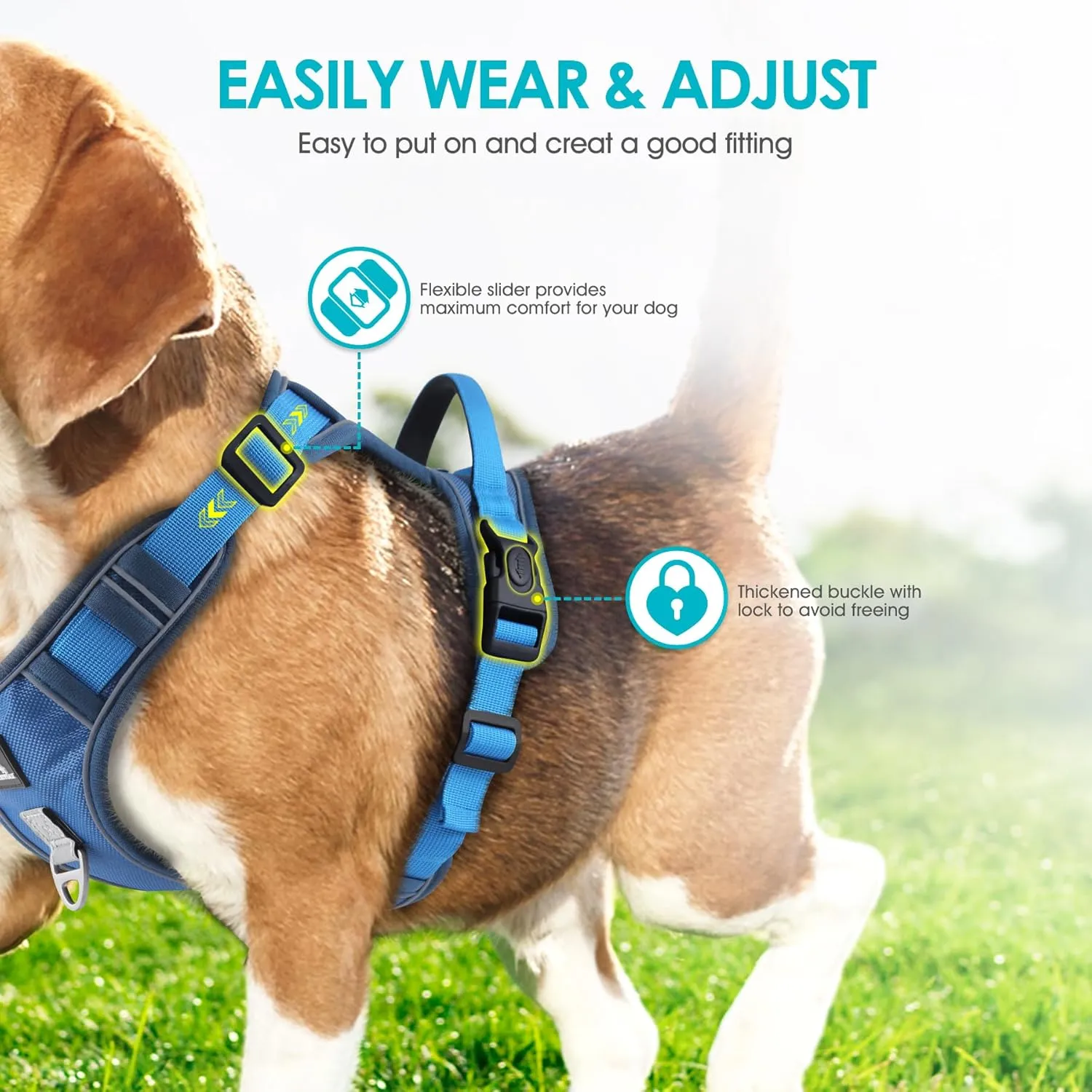 Dog Harness and 5FT Leash Set L Size, No Pull Soft Pet Harness, Reflective No-Choke Pet Oxford Vest with Easy Control Handle for Small Medium Large Dogs