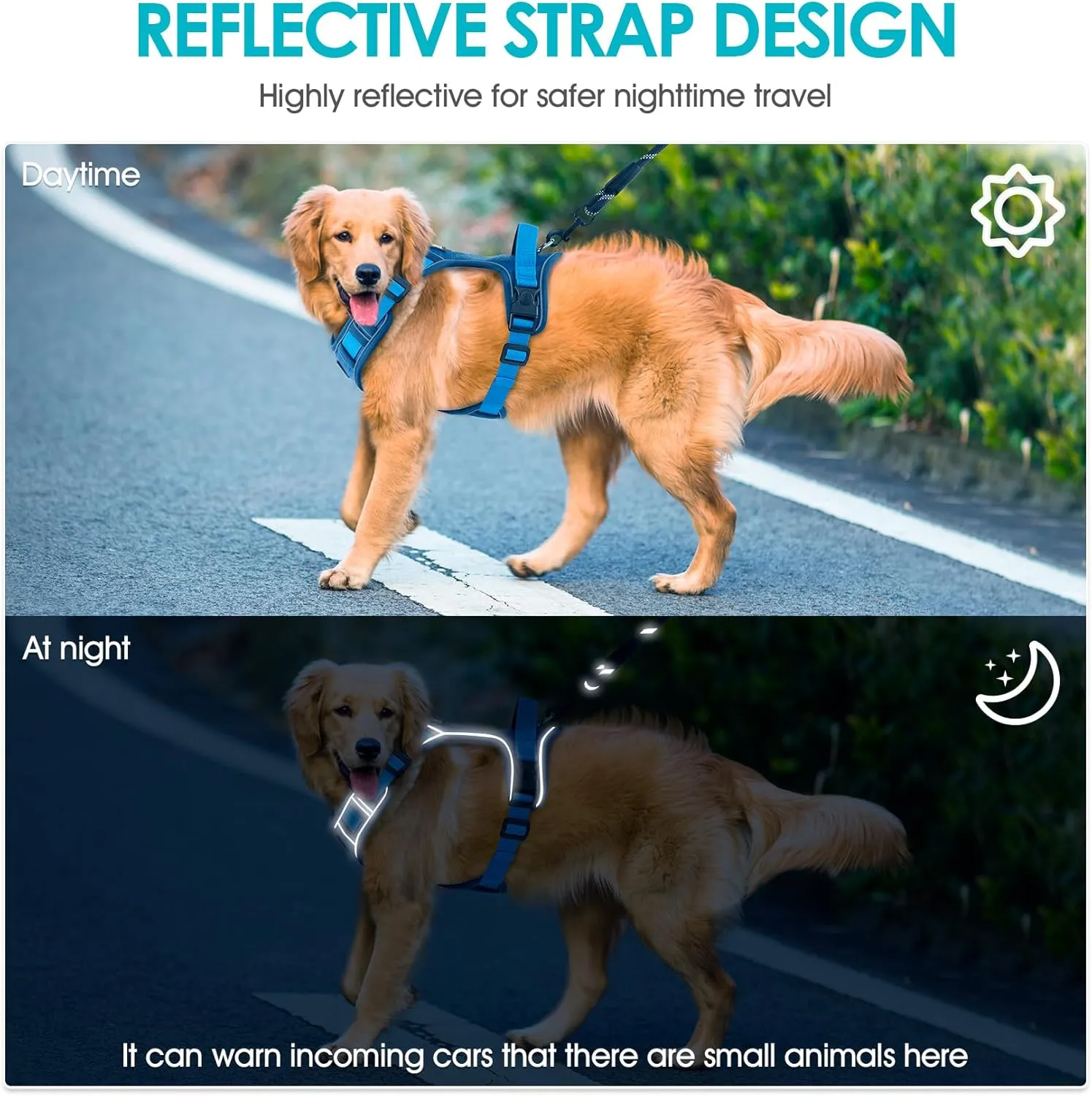 Dog Harness and 5FT Leash Set L Size, No Pull Soft Pet Harness, Reflective No-Choke Pet Oxford Vest with Easy Control Handle for Small Medium Large Dogs