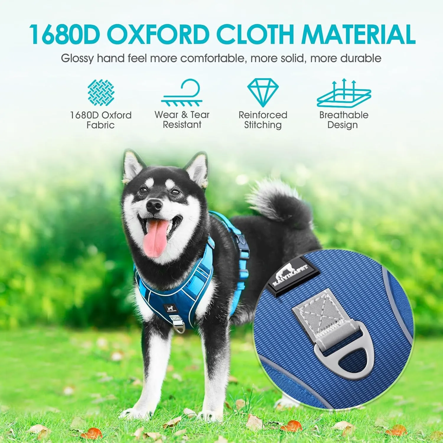 Dog Harness and 5FT Leash Set L Size, No Pull Soft Pet Harness, Reflective No-Choke Pet Oxford Vest with Easy Control Handle for Small Medium Large Dogs