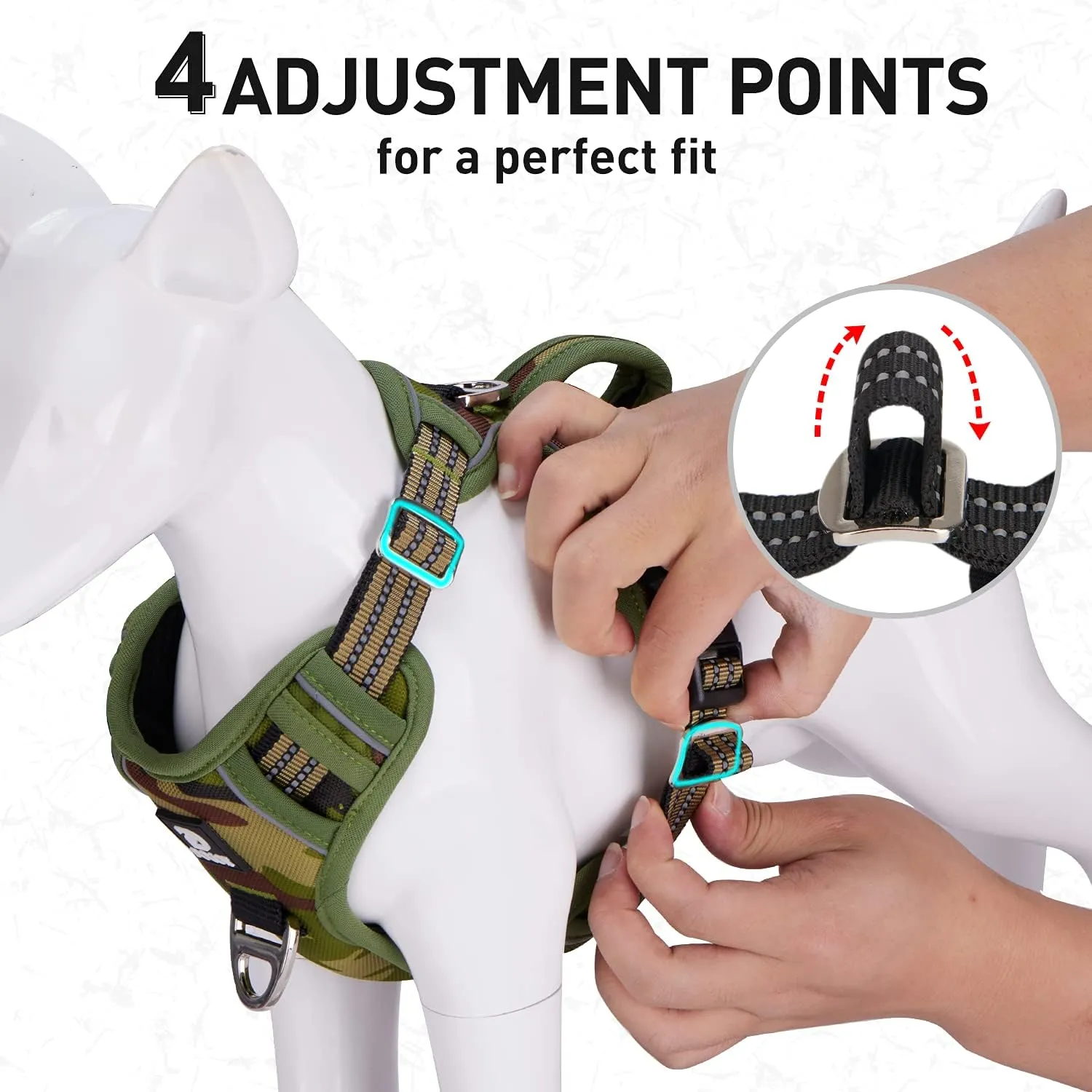 Dog Harness Camo for Large Dogs Medium Sized Dog Harness No Pull with Handle 2 Metal Leash Clips, Adjustable Reflective Puppy Harness, Breathable Camo Oxford Padded Vest Easy Control Front Clip
