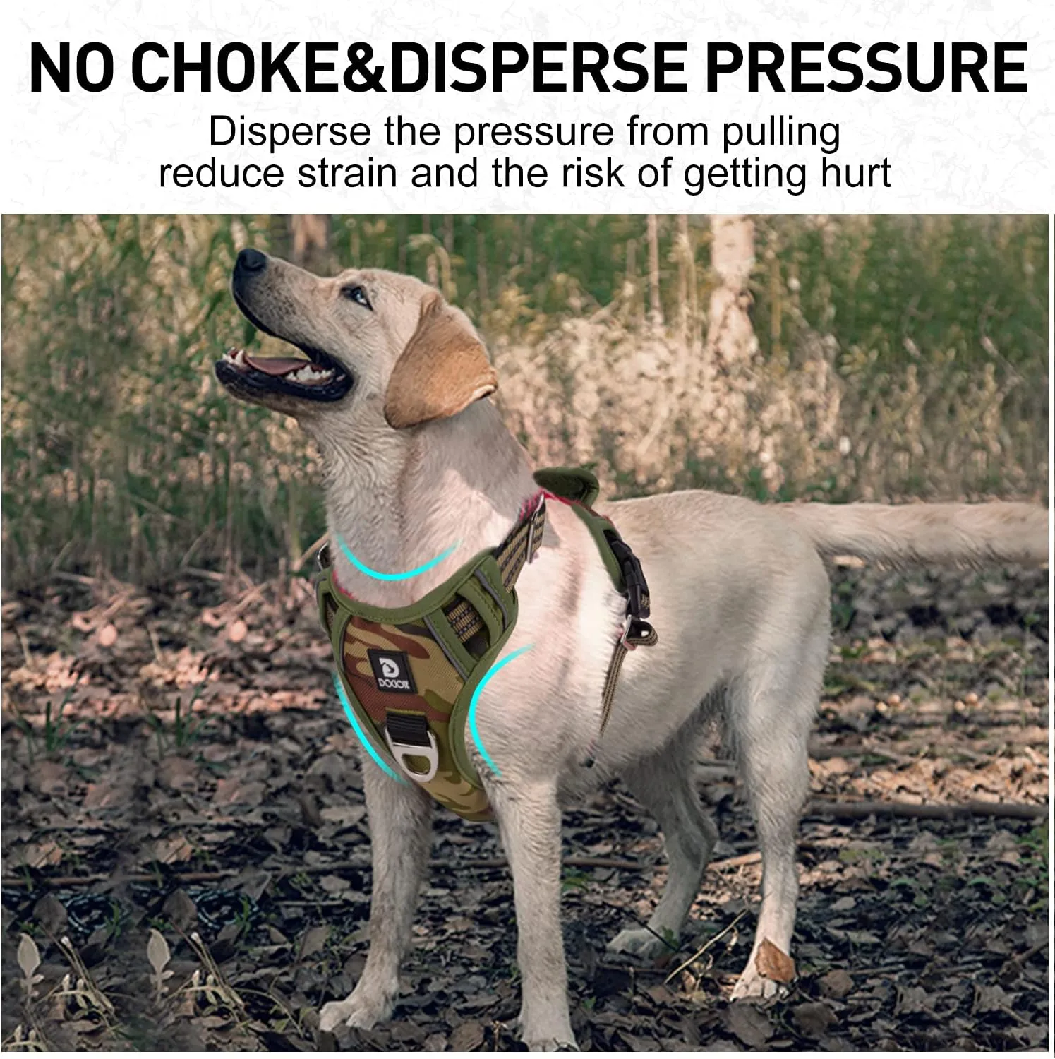Dog Harness Camo for Large Dogs Medium Sized Dog Harness No Pull with Handle 2 Metal Leash Clips, Adjustable Reflective Puppy Harness, Breathable Camo Oxford Padded Vest Easy Control Front Clip