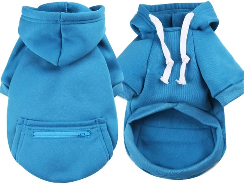 Dog Hoodie for Small Medium Large Dogs,Fleece Hoodie for Dogs with Zipper Pocket,Fall Winter Warm Cat Puppy Sweatshirts(Blue,XS)