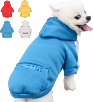 Dog Hoodie for Small Medium Large Dogs,Fleece Hoodie for Dogs with Zipper Pocket,Fall Winter Warm Cat Puppy Sweatshirts(Blue,XS)