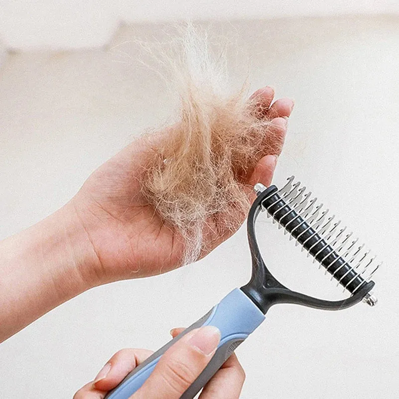 Dual-Head Pet Deshedding Brush for Dogs & Cats