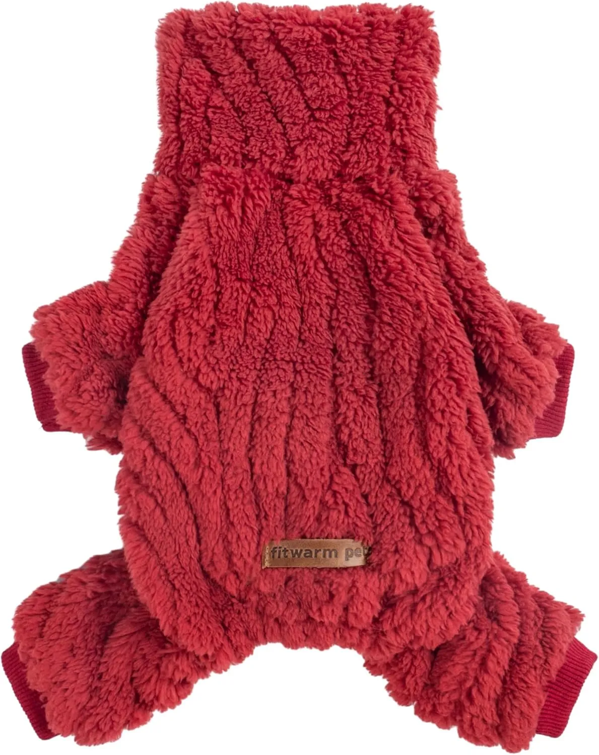 Fitwarm Turtleneck Fleece Dog Sweater Pajamas, Warm Winter Dog Clothes for Small Dogs Boy Girl, Fuzzy Pet Onesie with Feet, Red, Medium