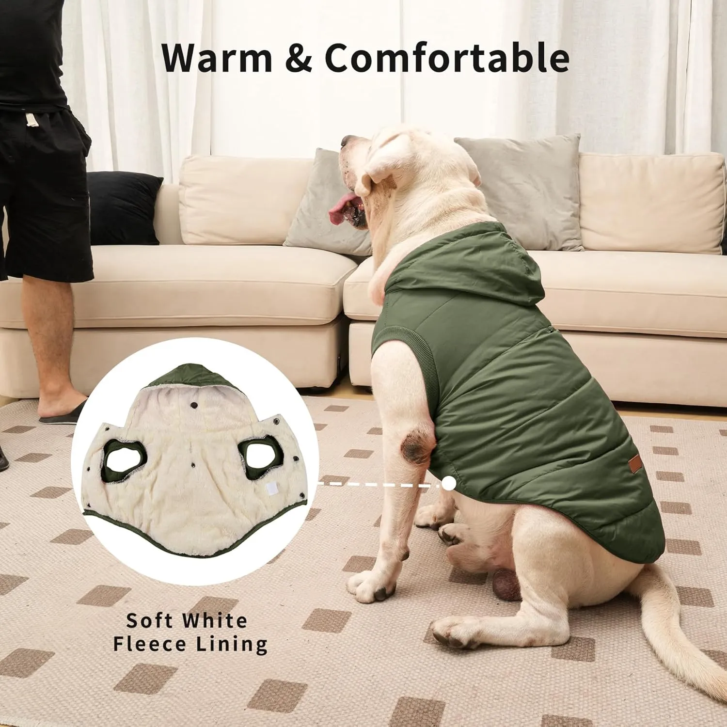 Fleece Lining Extra Warm Dog Hoodie in Winter for Large Dogs Jacket Pet Coats with Hooded Green XXXL